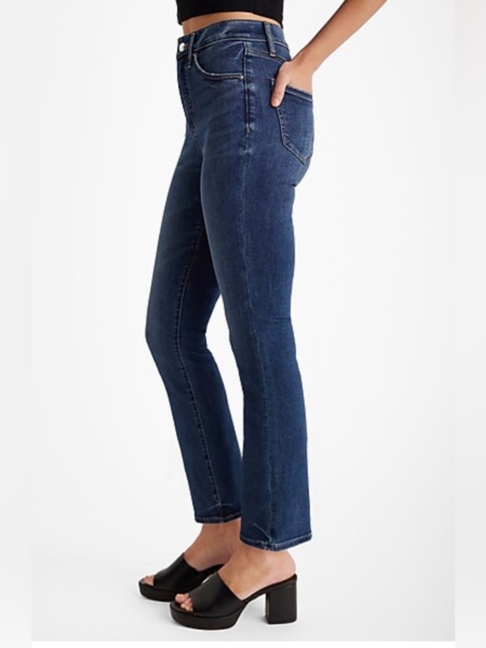 NWT Express High Waisted Dark Wash Cropped Flare Jeans 6 R